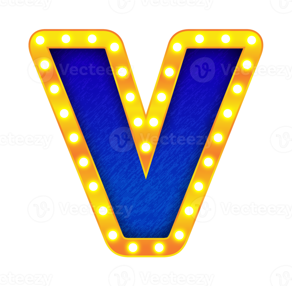 v retro cinema light bulb sign alphabet png