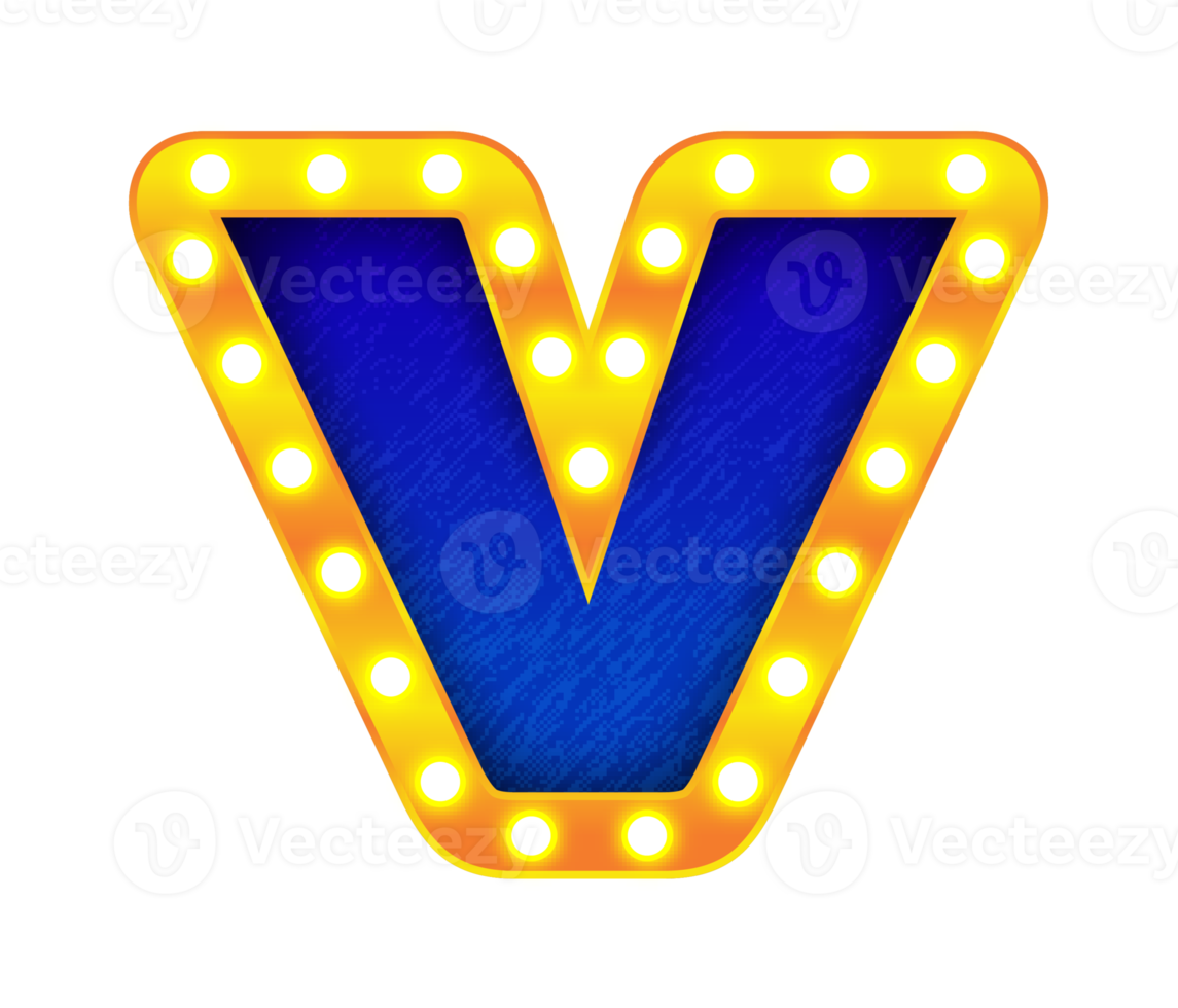 v retro cinema light bulb sign alphabet png