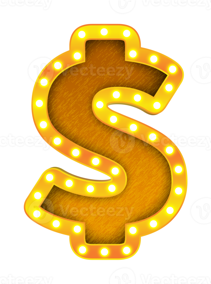 dollar retro cinema light bulb sign alphabet png