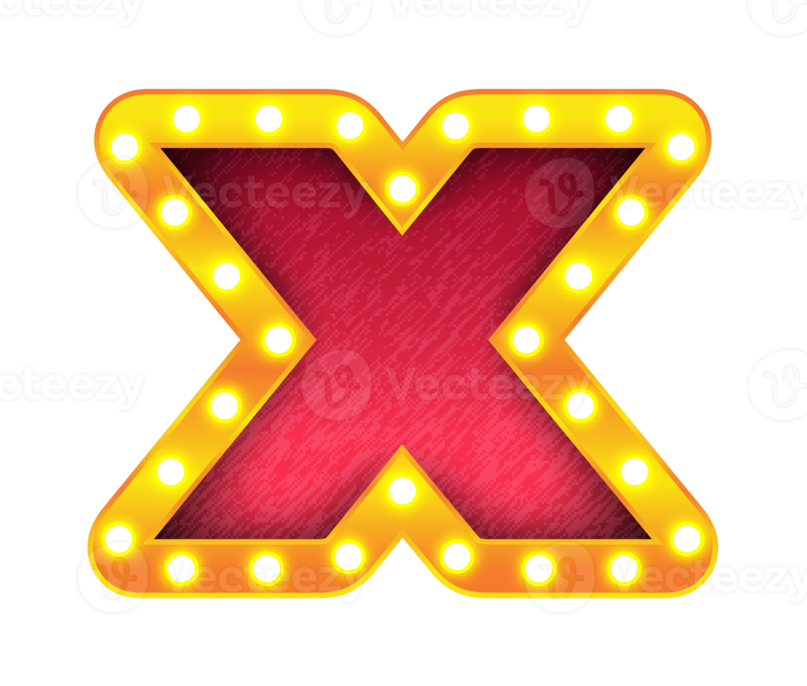 x retro cinema light bulb sign alphabet png