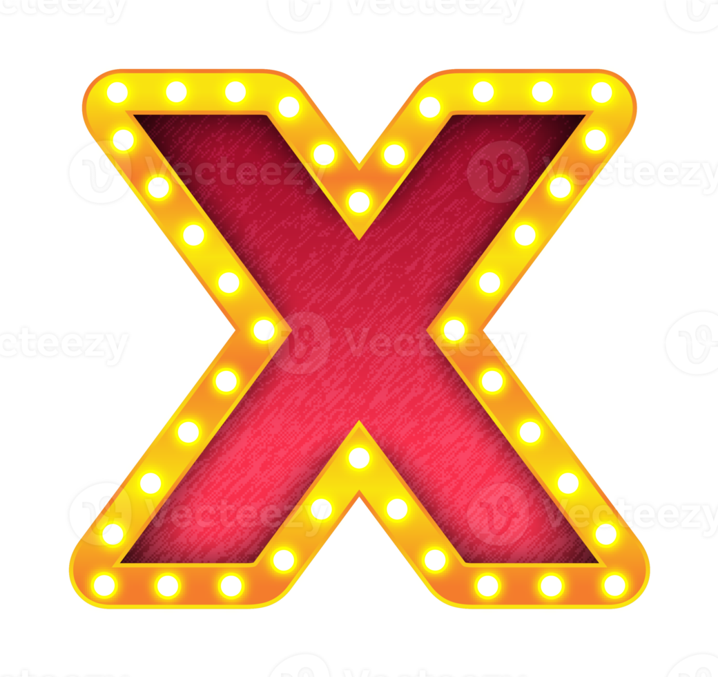 x retro cinema light bulb sign alphabet png