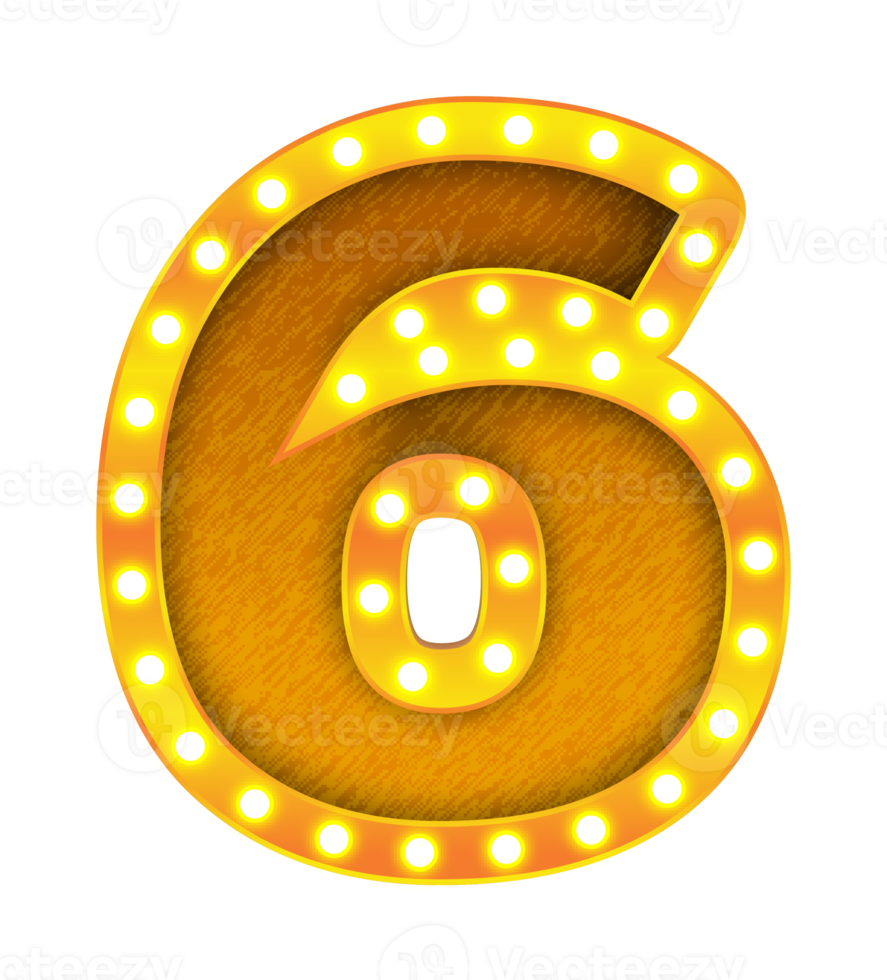 6 alphabet de signe d'ampoule de cinéma rétro png