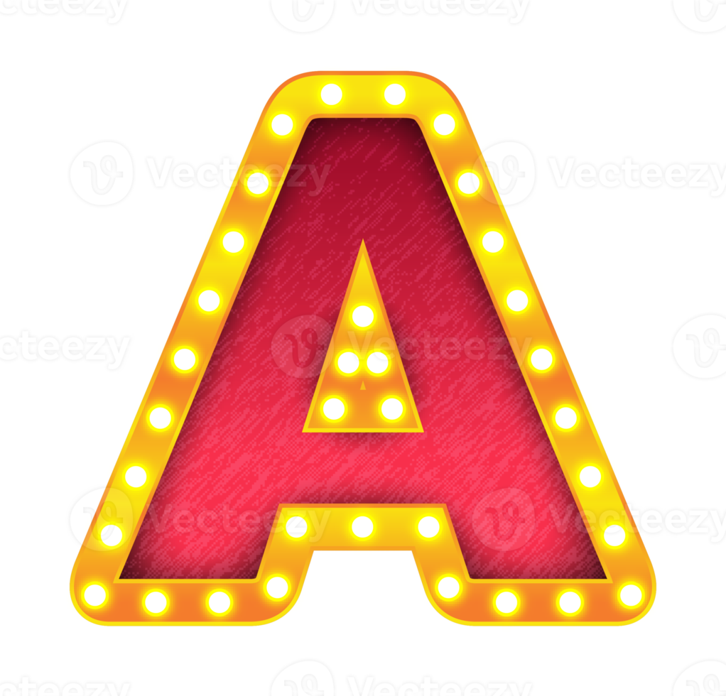 a retro cinema light bulb sign alphabet png