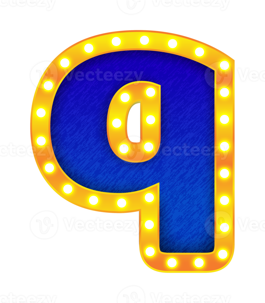 q alphabet de signe d'ampoule de cinéma rétro png