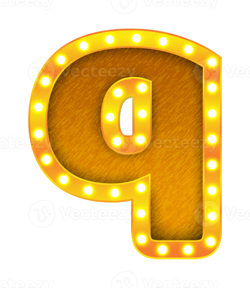 q alphabet de signe d'ampoule de cinéma rétro png