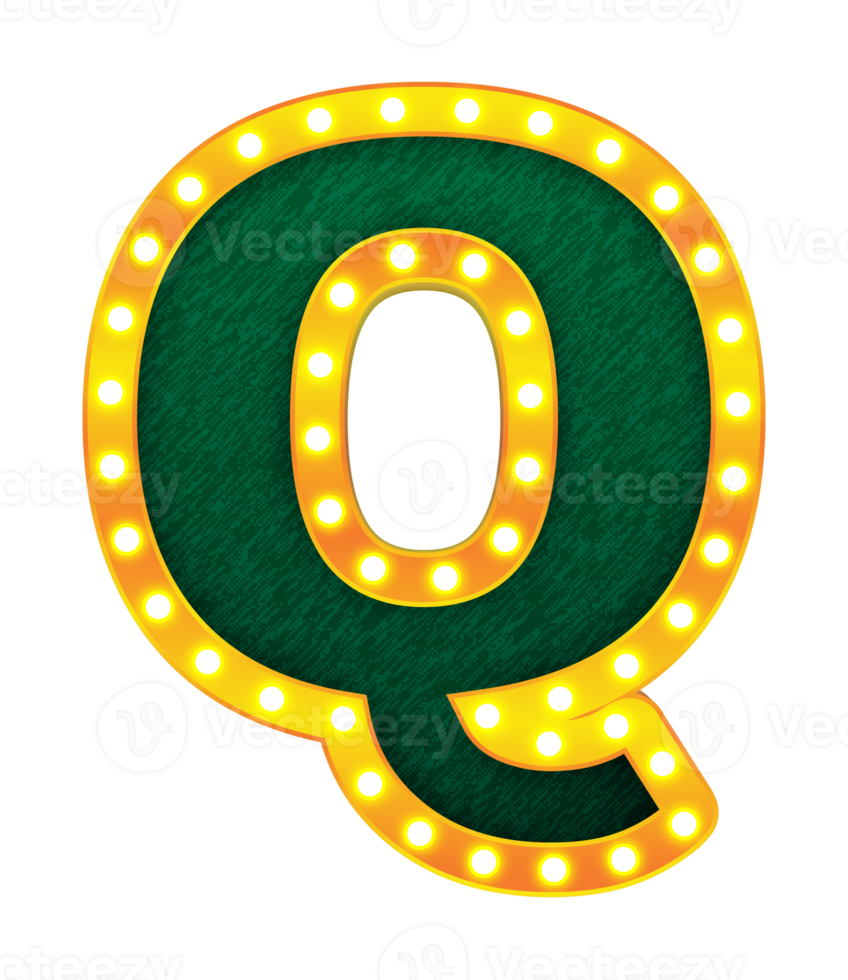 q alphabet de signe d'ampoule de cinéma rétro png