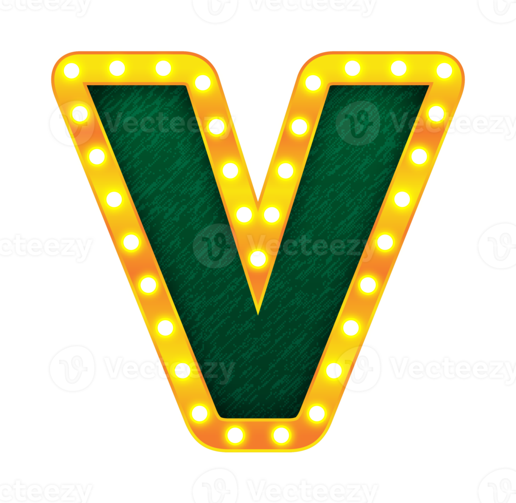 v retro cinema light bulb sign alphabet png