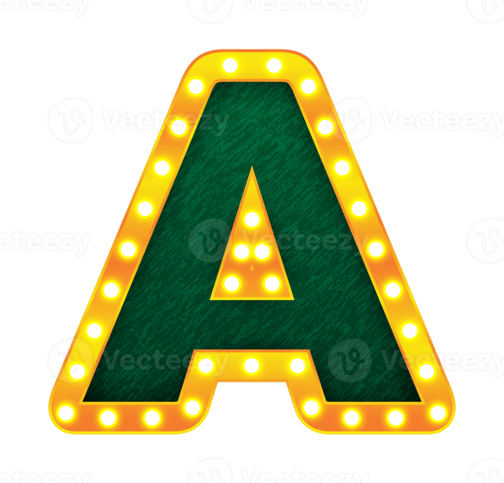 a retro cinema light bulb sign alphabet png