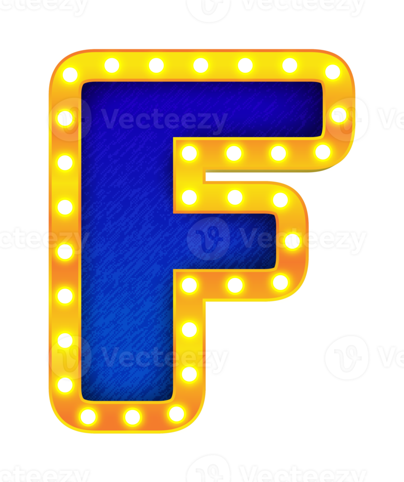 f retro cinema light bulb sign alphabet png