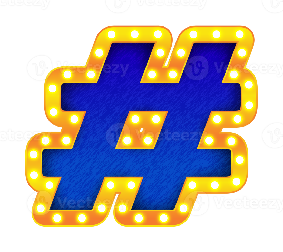 hashtag retro cinema light bulb sign alphabet png