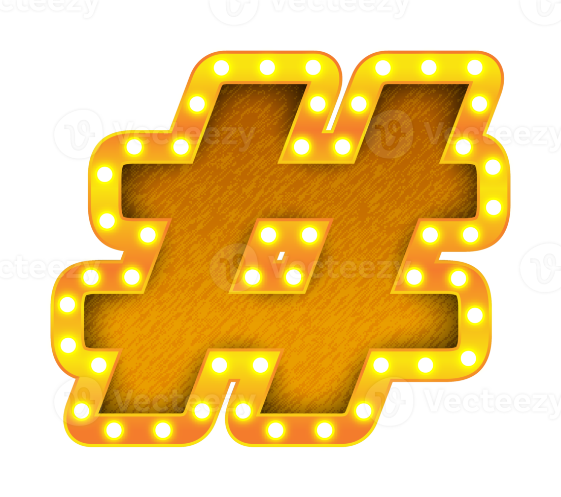 Hashtag Retro Kino Glühbirne Zeichen Alphabet png