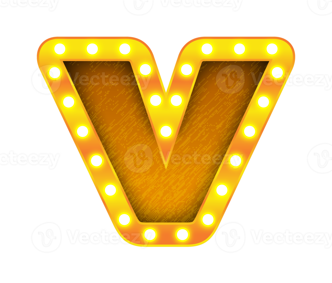 v retro cinema light bulb sign alphabet png