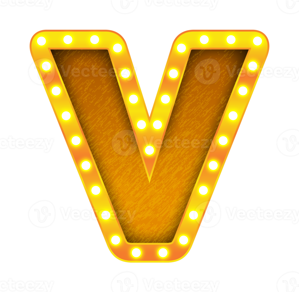 v retro cinema light bulb sign alphabet png