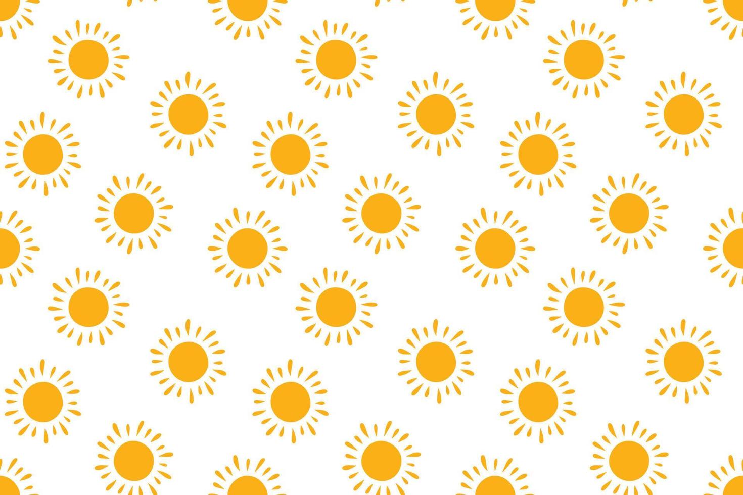 Hand drawn doodle suns seamless pattern. Children drawing of yellow sun. Baby summer simple texture. Vector illustration in white background