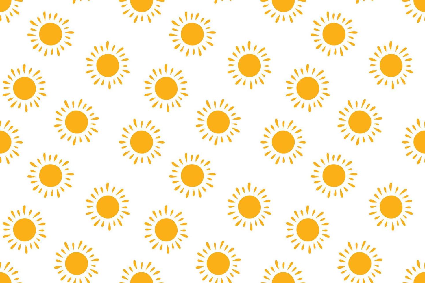 Hand drawn doodle suns seamless pattern. Children drawing of yellow sun. Baby summer simple texture. Vector illustration in white background