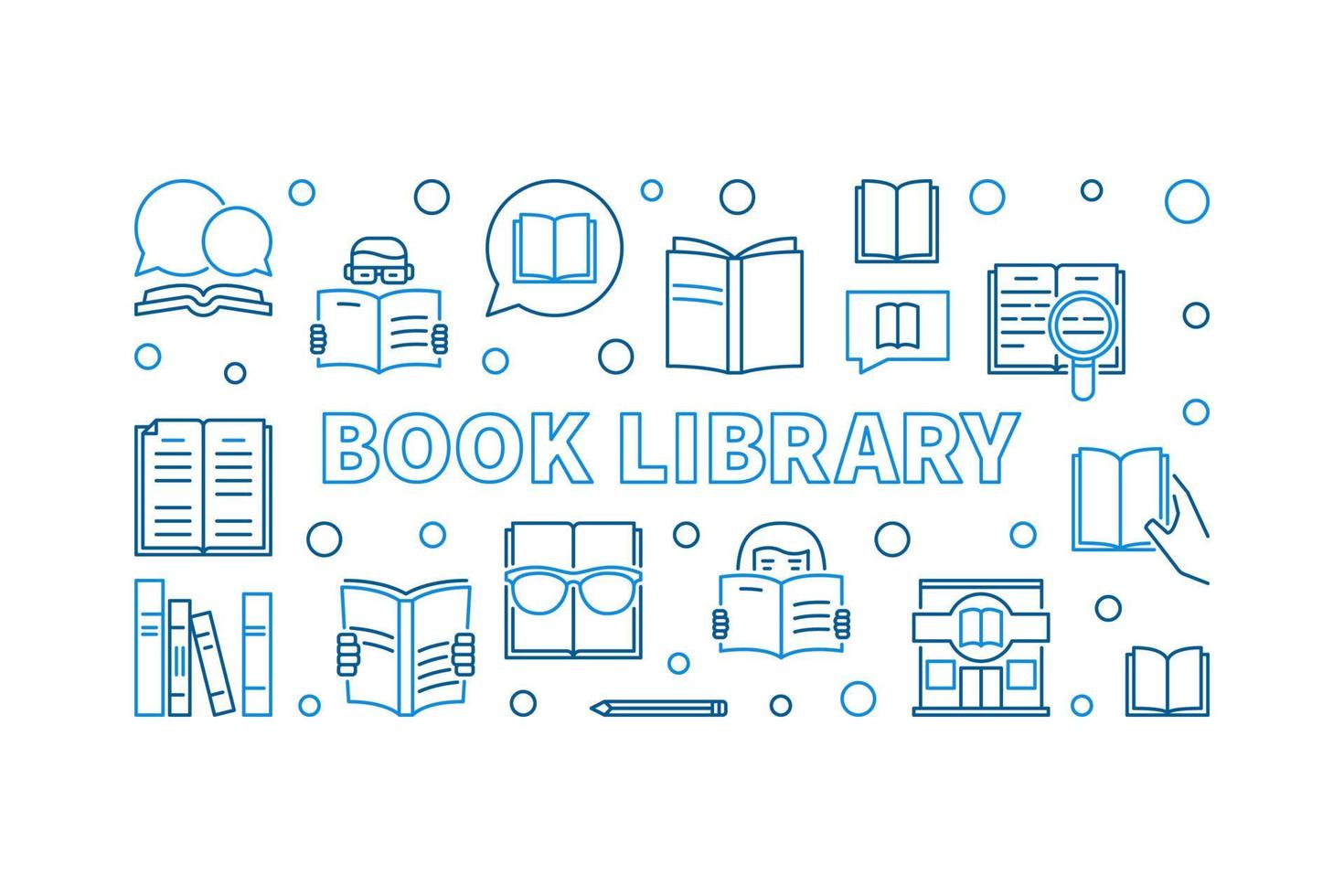 Book Library vector outline horizontal banner or illustration