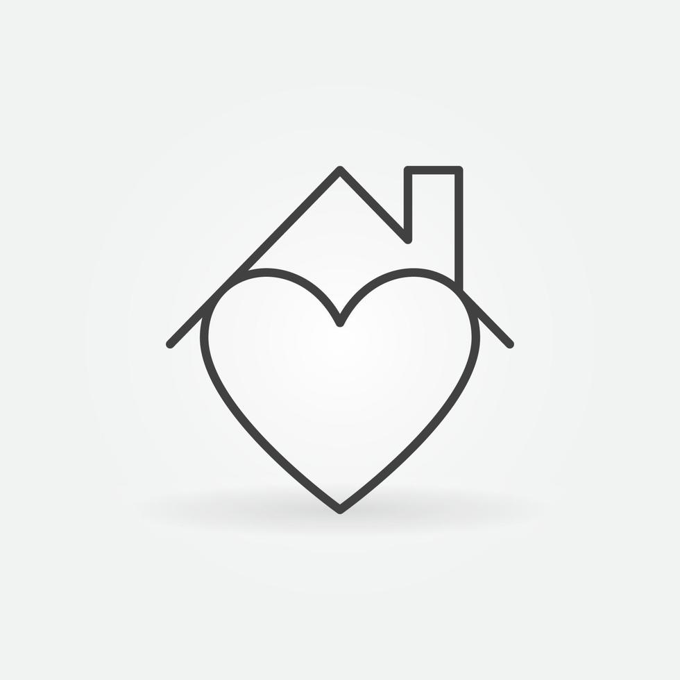 Heart under House Roof vector line icon -  Stay at Home sign