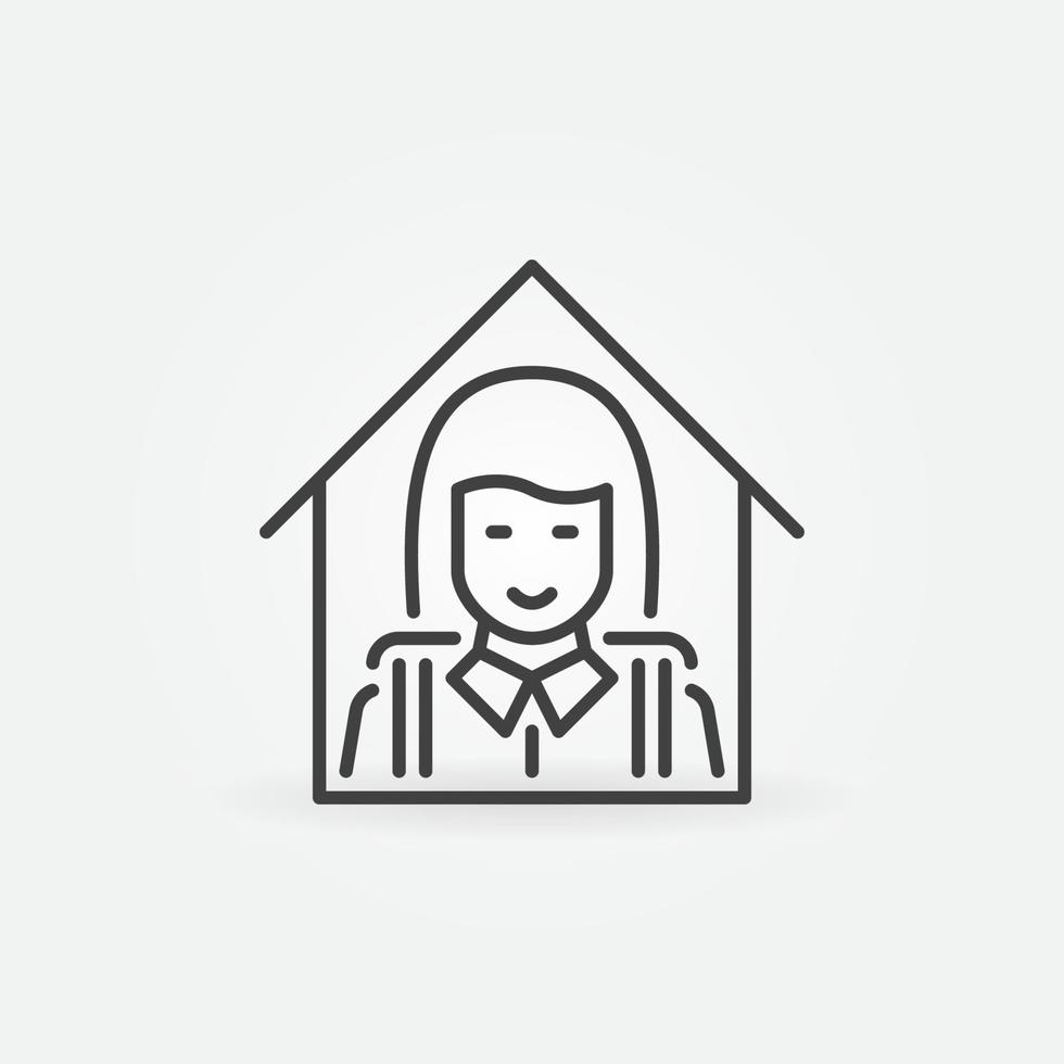 Schoolgirl at Home line icon. Studying at Home vector sign