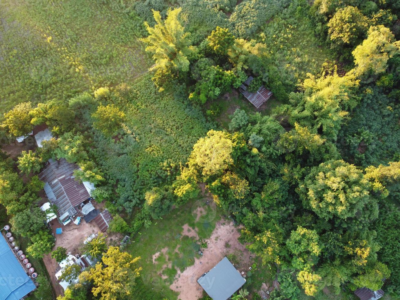 aerial photograph of rural communities in the morning sunrise photo