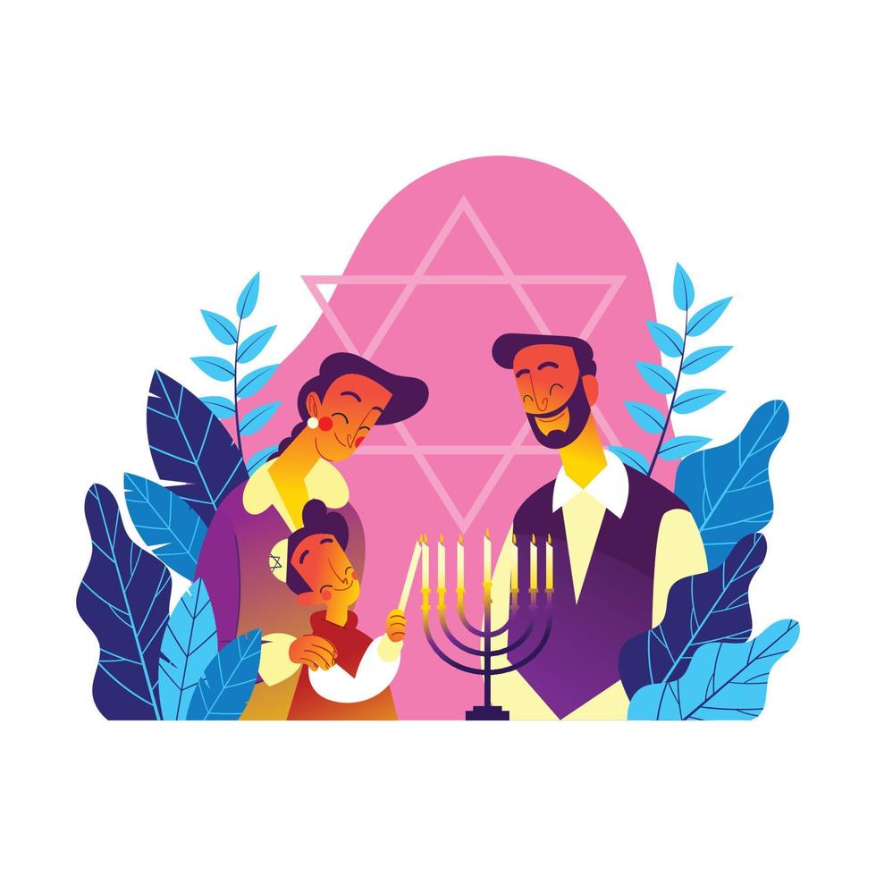 celebrando hanukkah en familia vector