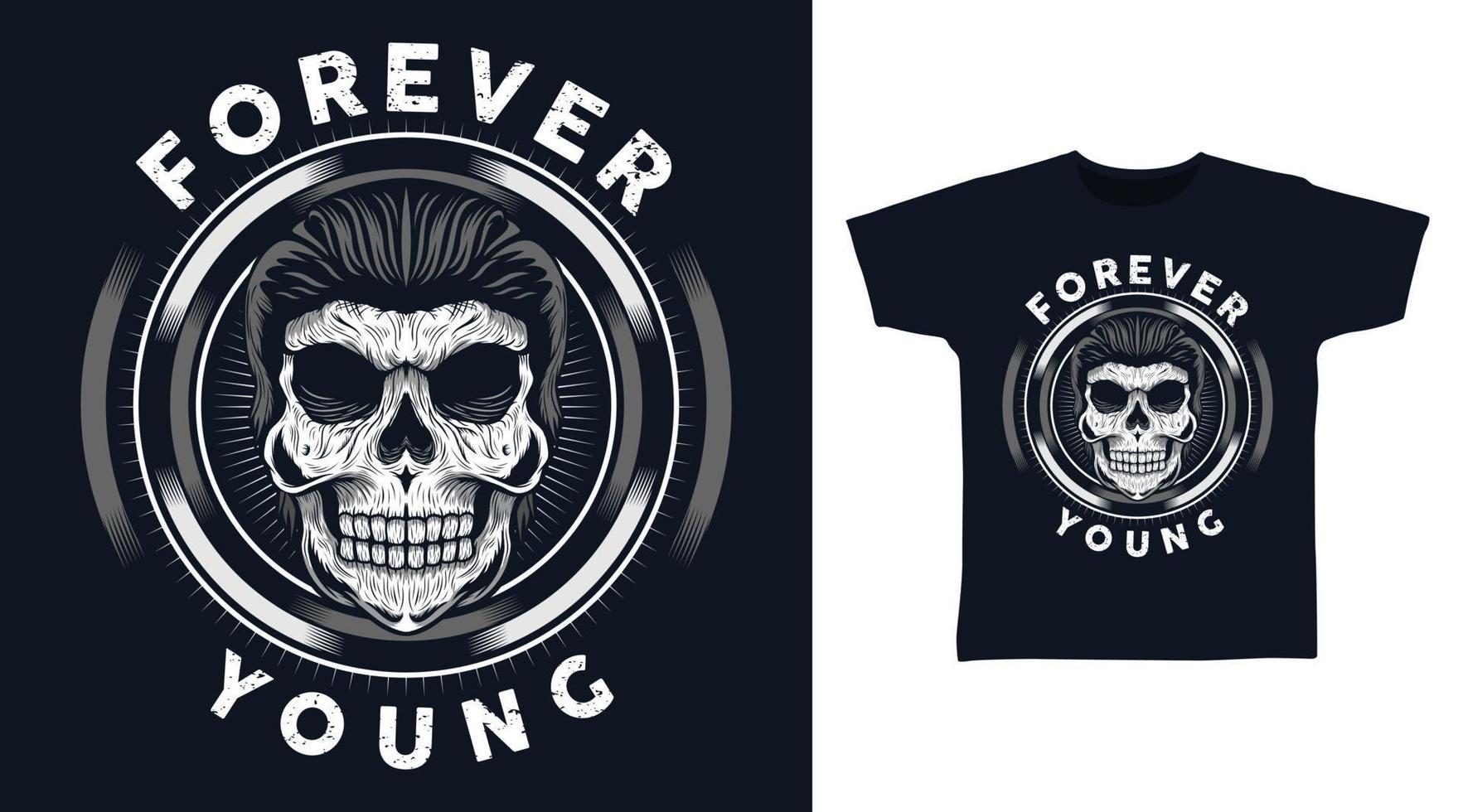 Skull head forever young detailed vector illustration t-shirt design