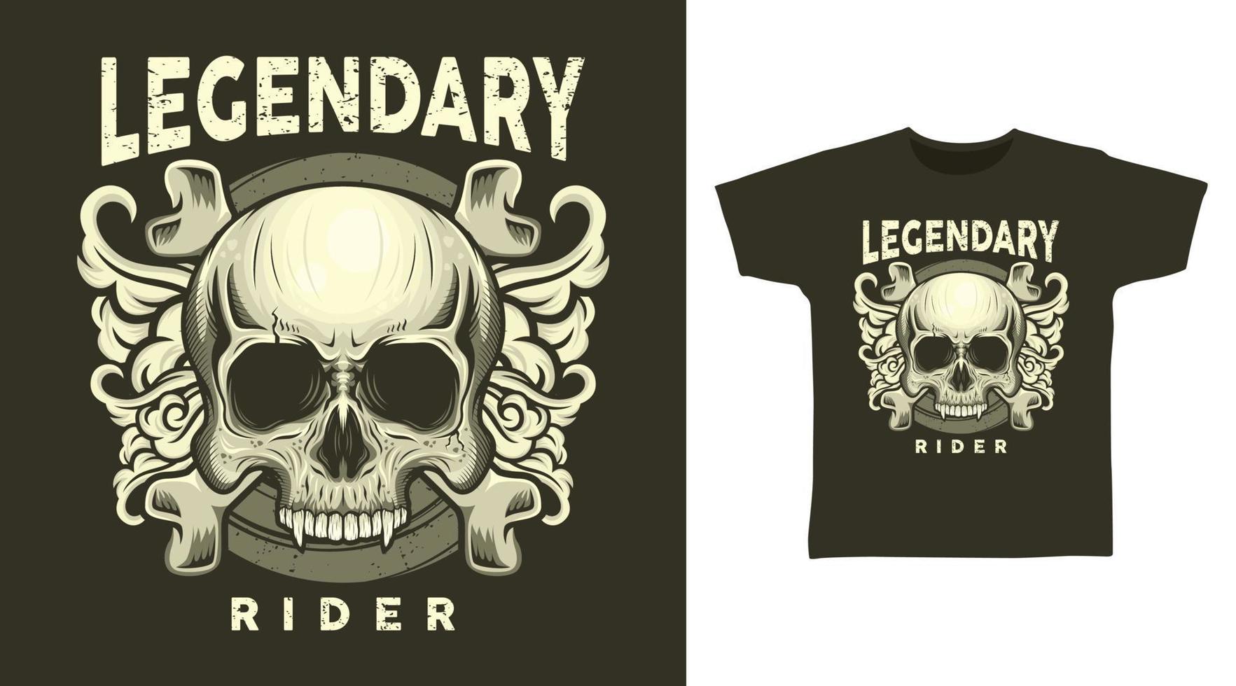 Diseño detallado de camiseta con ilustración de vector de calavera legendaria