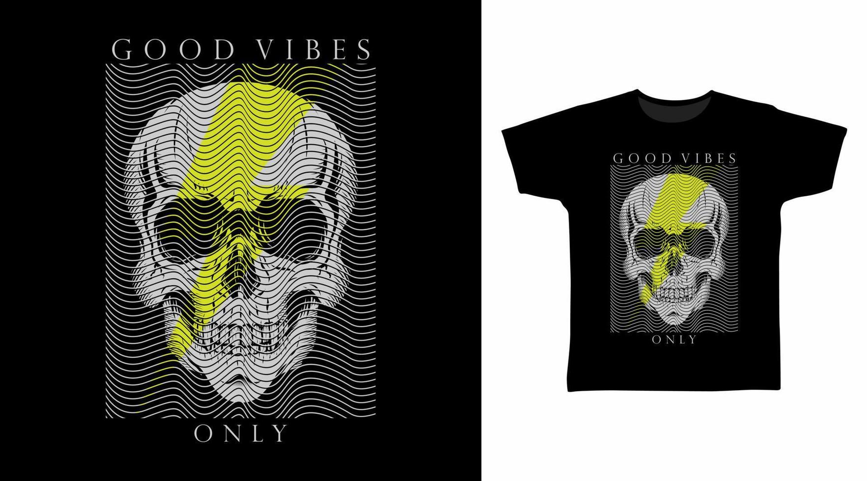 Good vibes skull head line art vector illustration t-shirt design.