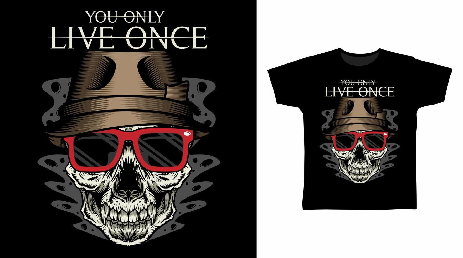 Skull Head with Hat and Red Glasses vector illustration t-shirt design concept.