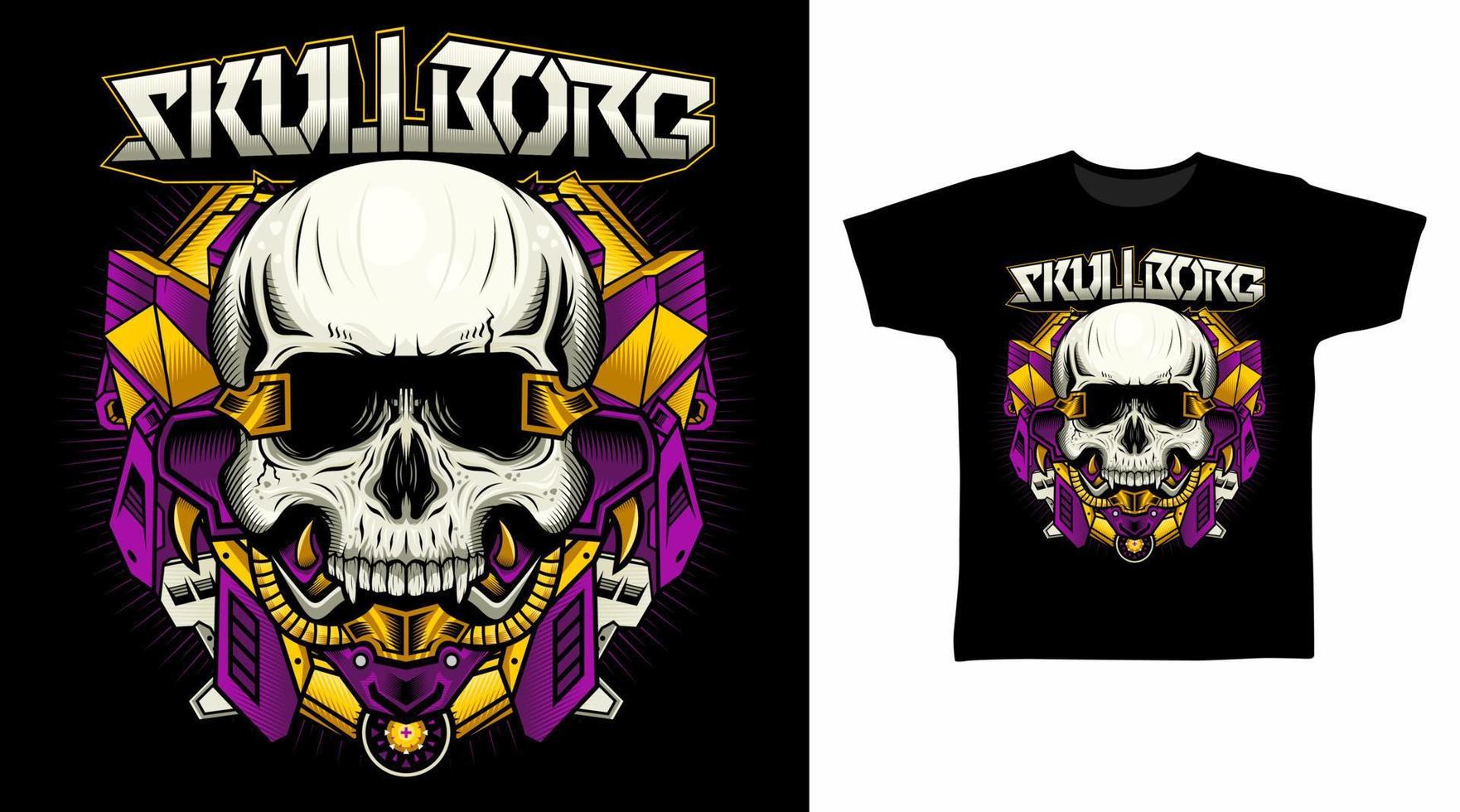 Mechanical Skull with Gold Armor vector illustration t-shirt design concept.