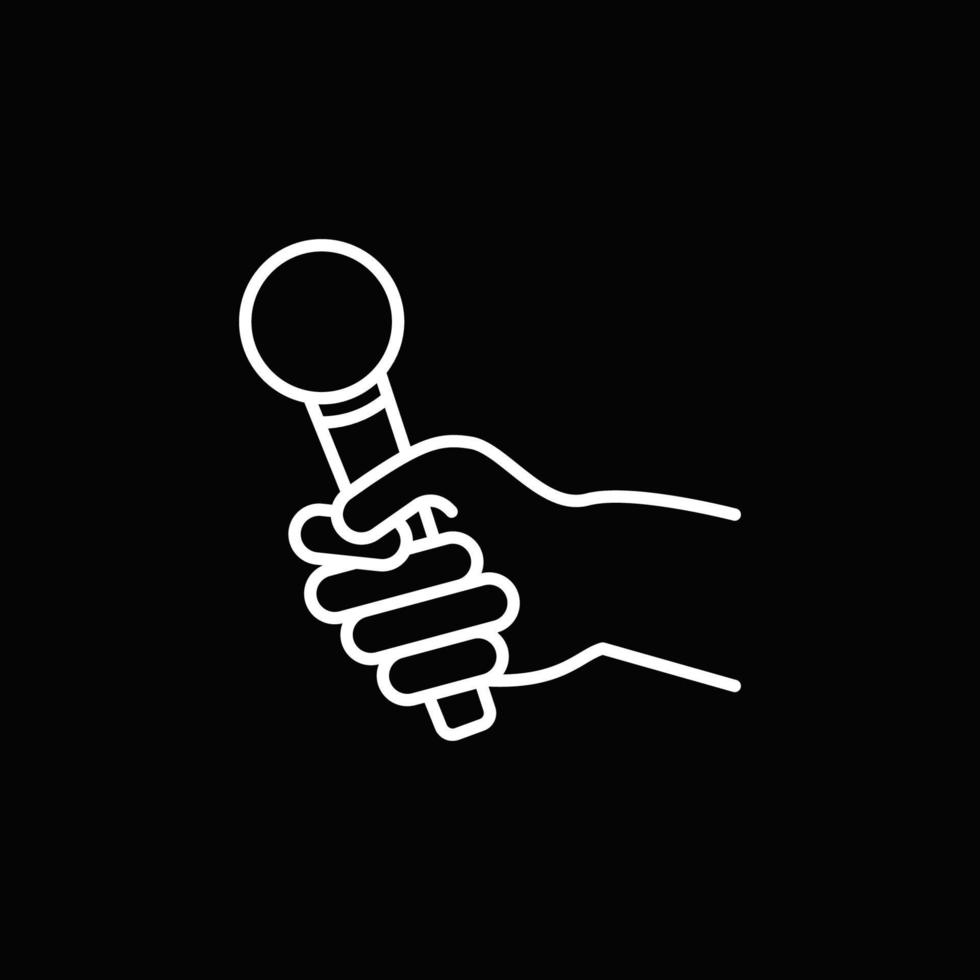 Mic in Hand vector outline icon on black background