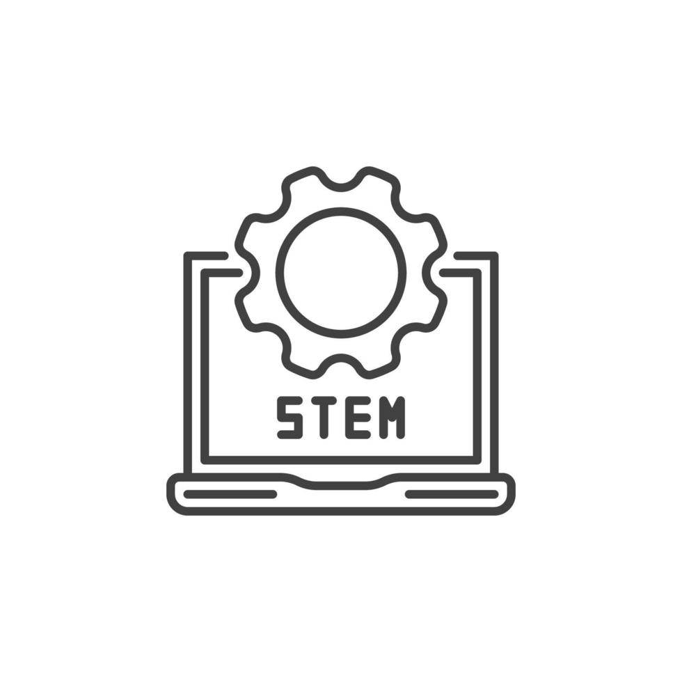STEM laptop with gear vector outline icon or sign