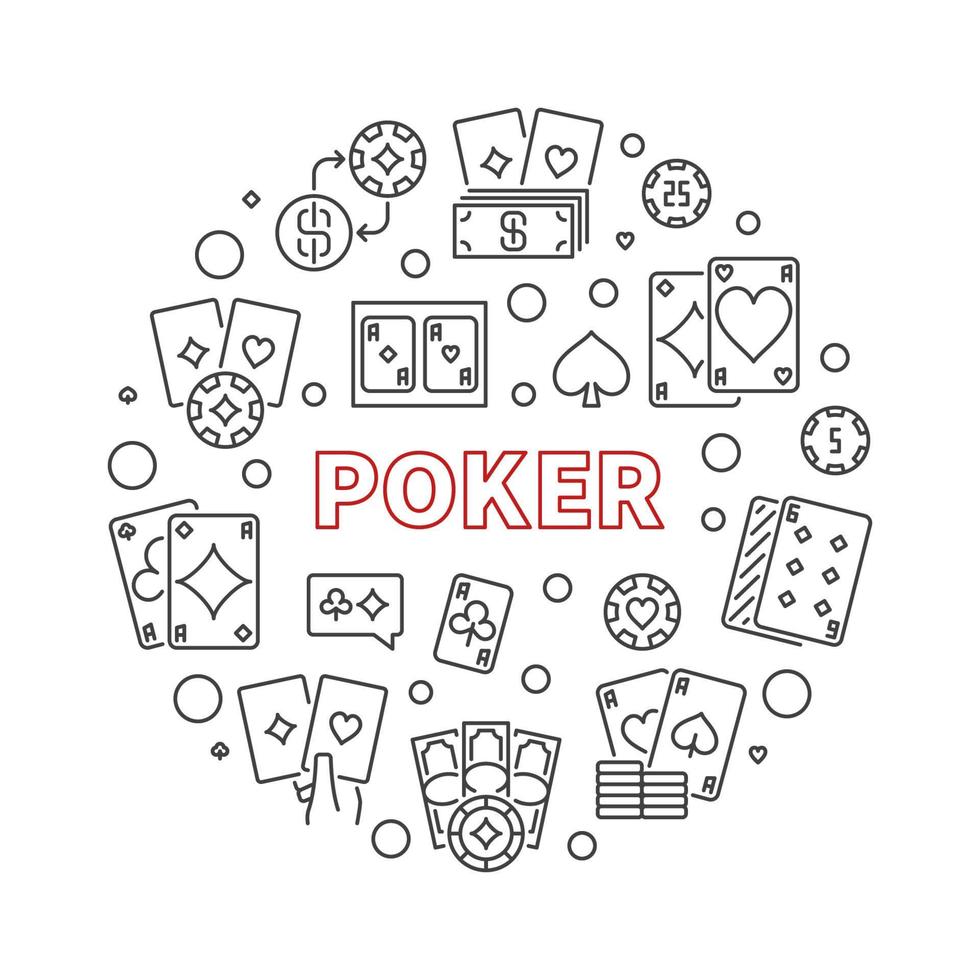 Poker card game round vector concept line illustration