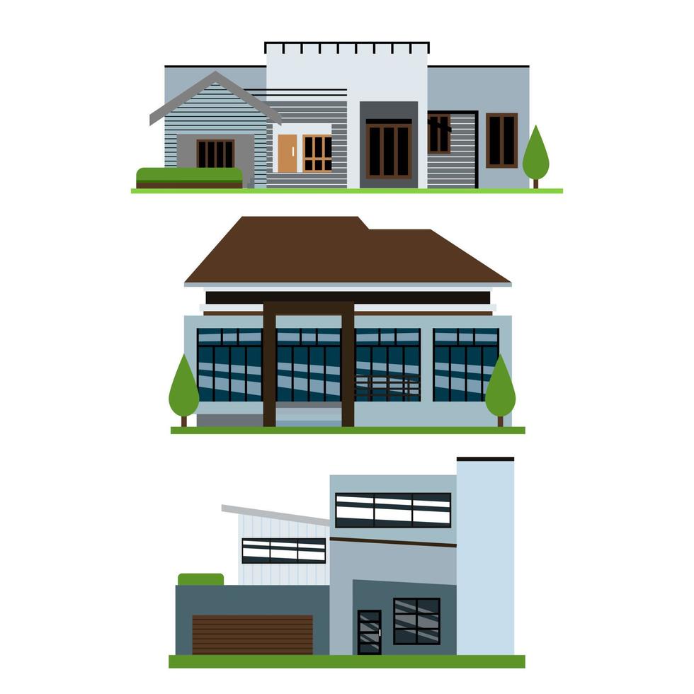 ilustración vectorial exterior de la casa vista frontal con techo. moderno edificio de apartamentos de casas adosadas. fachada de la casa con puertas y ventanas. vector