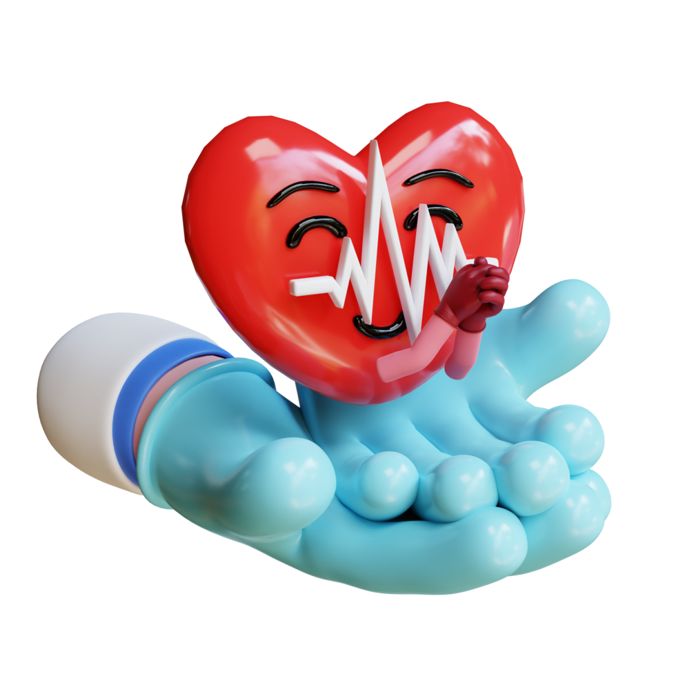 3d render hand carrying heart png