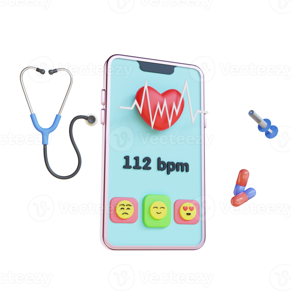 3d render healthcare phone app png