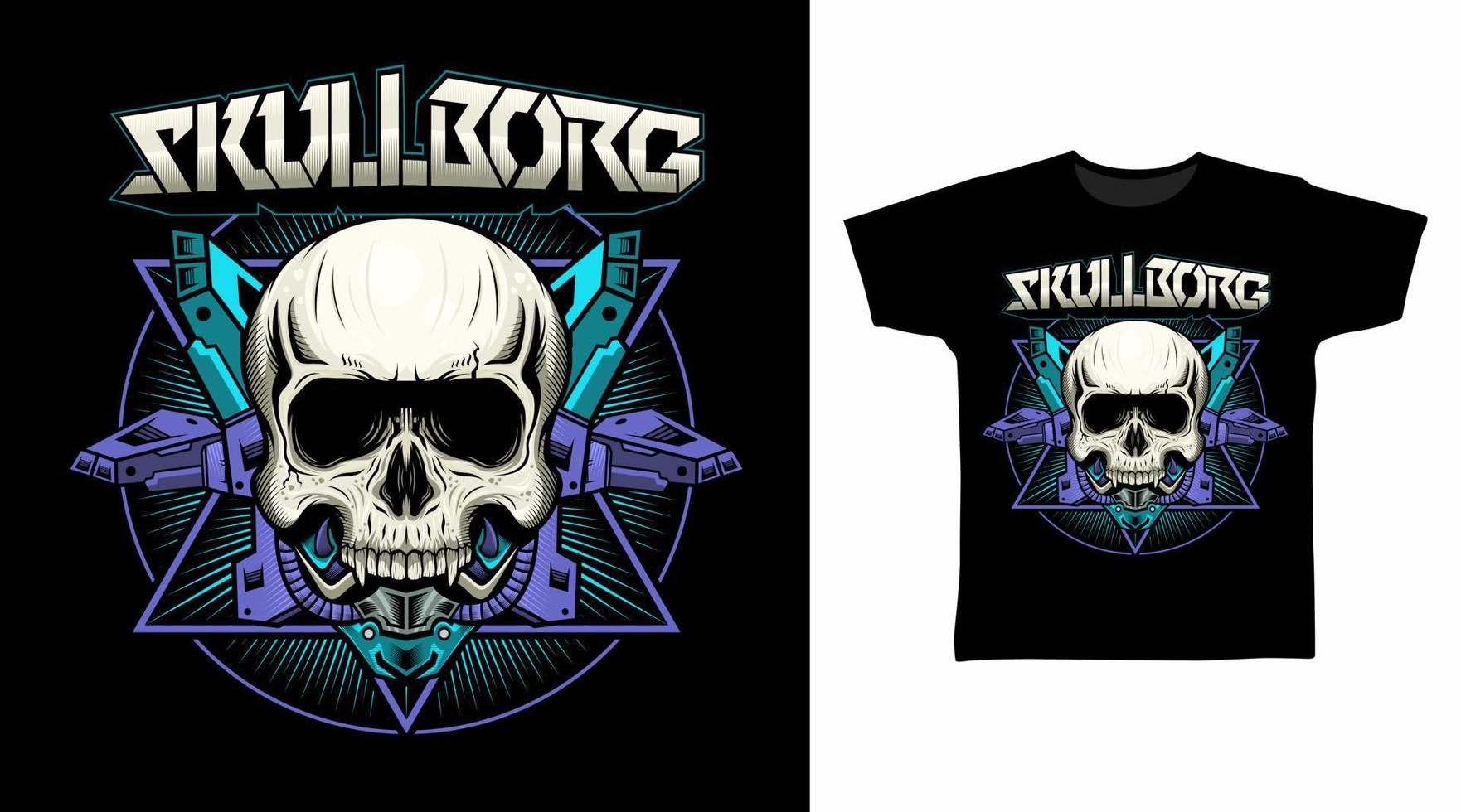 Mechanical Skull with Purple Armor vector illustration t-shirt design concept.
