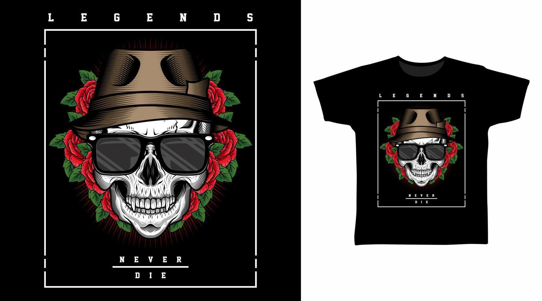 Skull Head with Roses vector illustration t-shirt design concept.