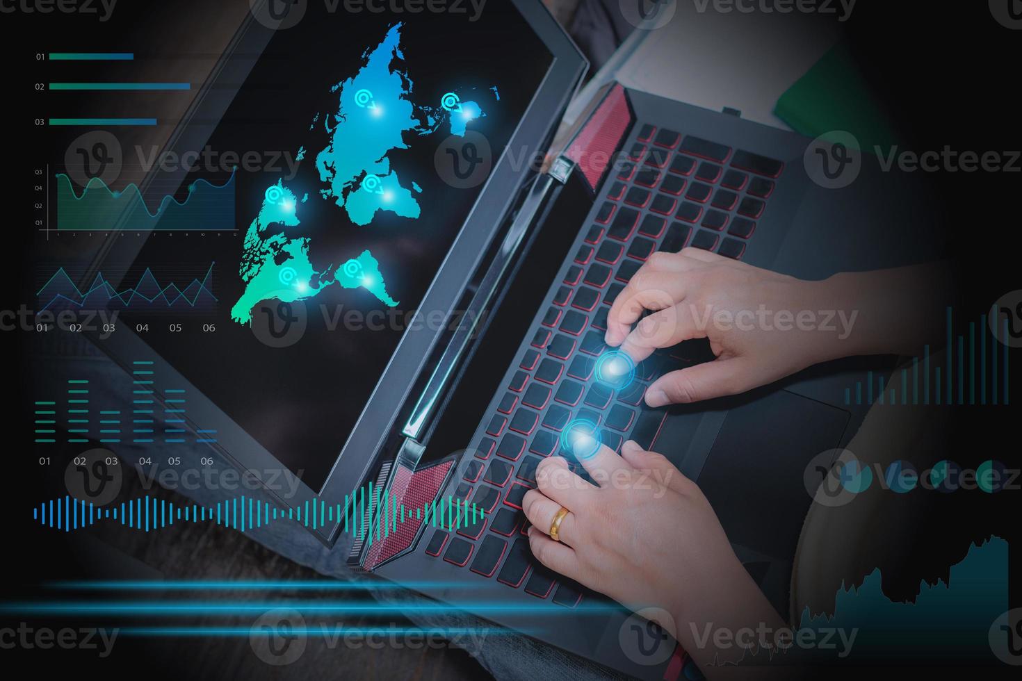 man's hand using mouse and keyboard to search for information, Searching for information in the big world photo