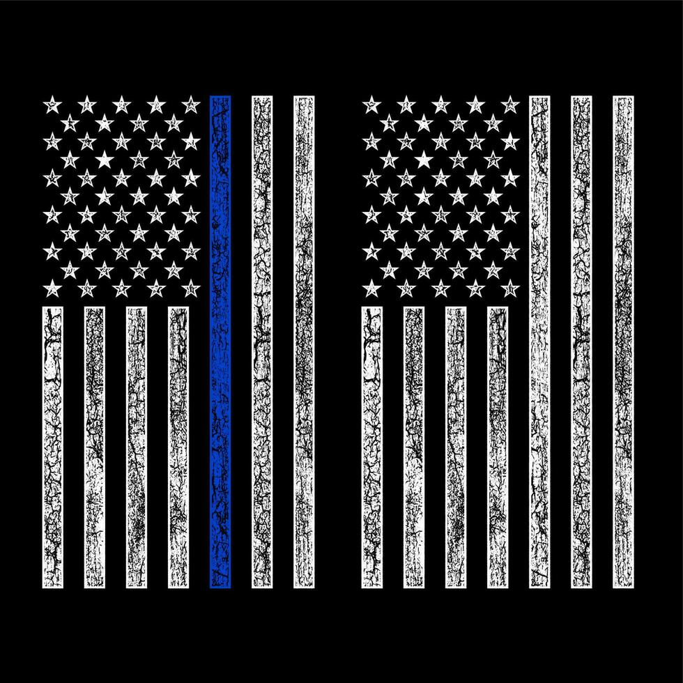 grunge usa police flag with thin blue line vector design