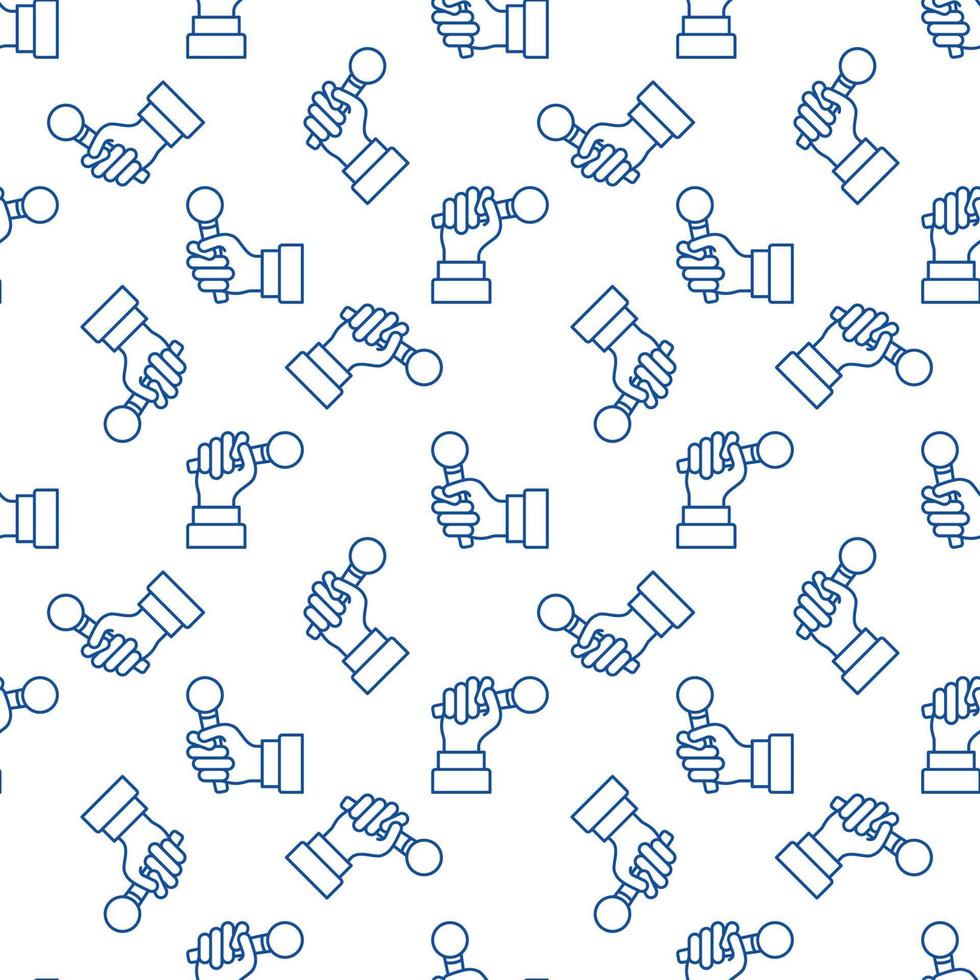 Seamless Pattern with Mic in Hand vector blue line icons