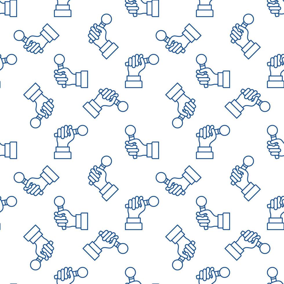 Seamless Pattern with Mic in Hand vector blue line icons