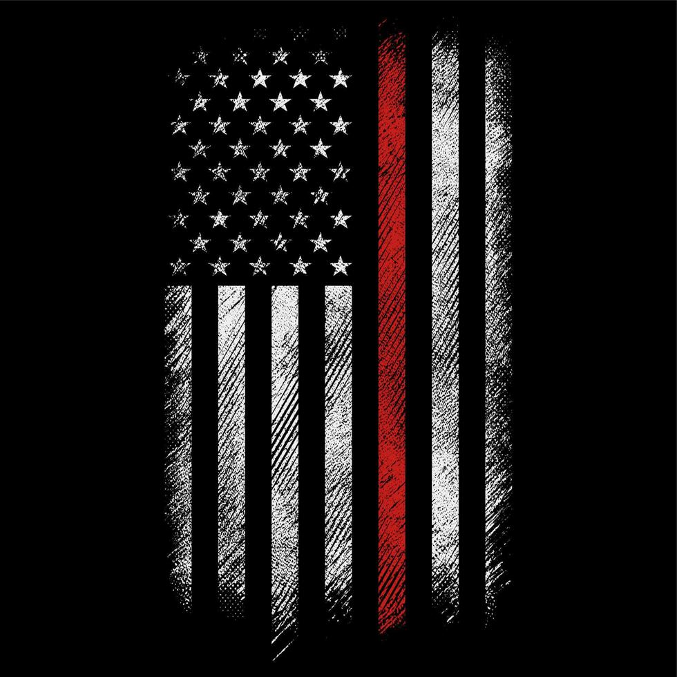 grunge usa firefighters flag with thin red line vector design