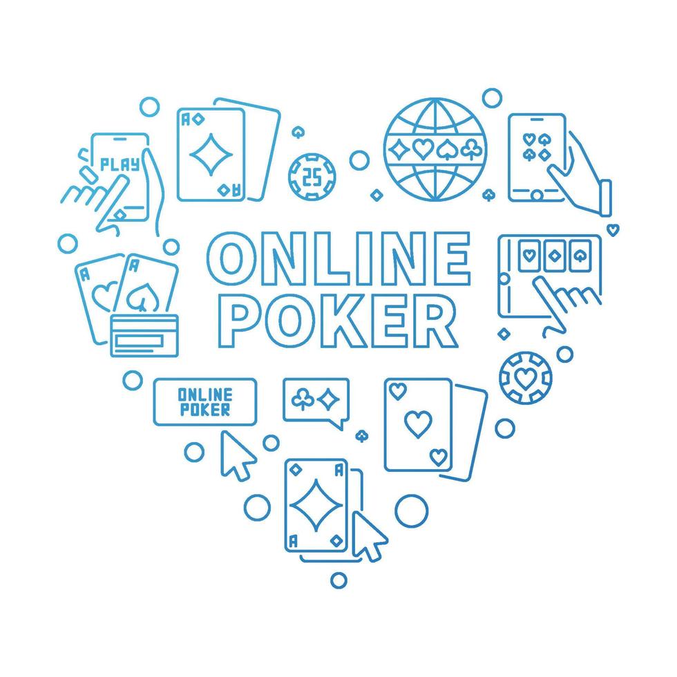 ilustración de forma de corazón azul de concepto de vector de póquer en línea