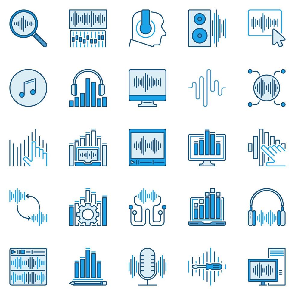 Sound Design blue icons - vector Sound Editing signs