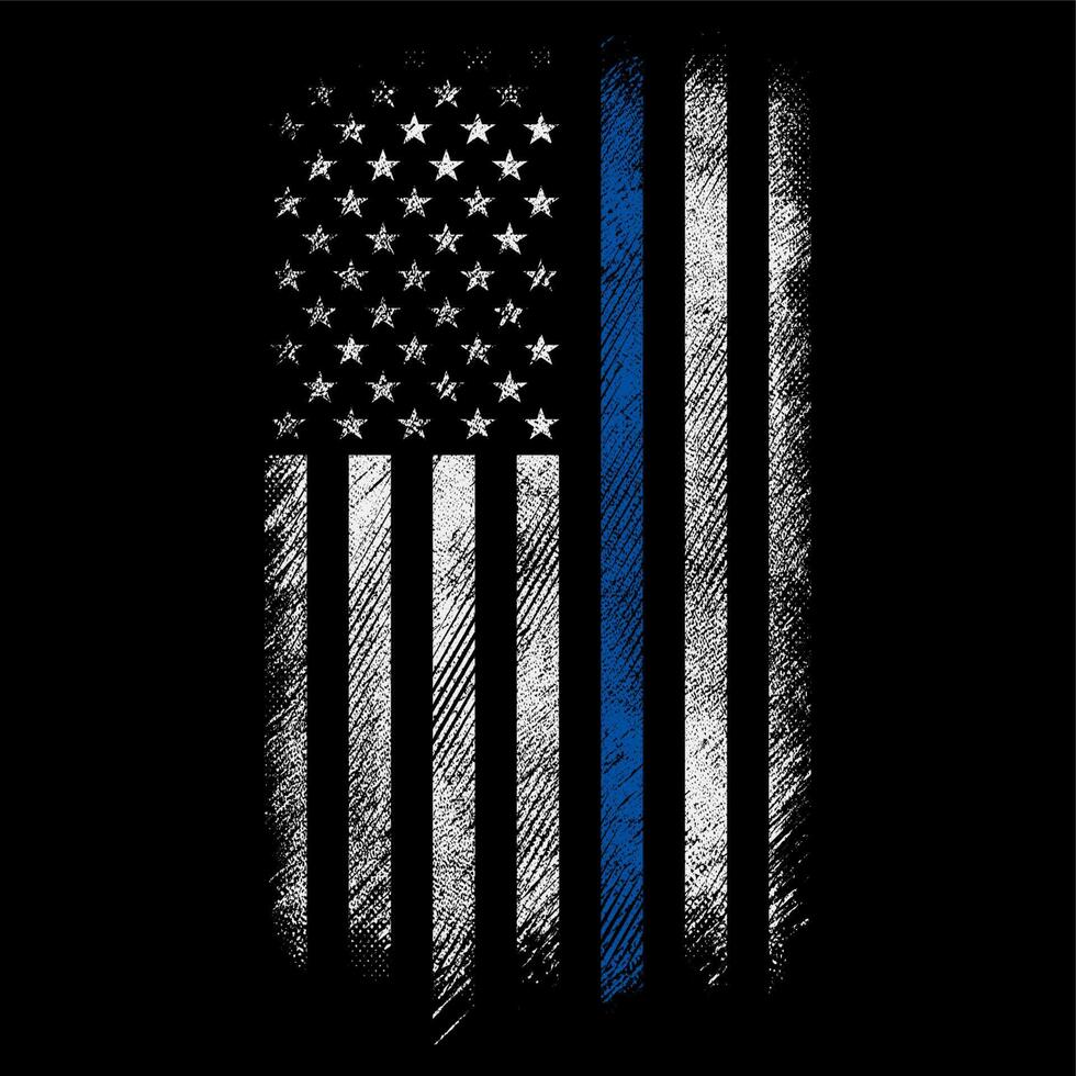 bandera de la policía de estados unidos grunge con diseño de vector de línea azul delgada