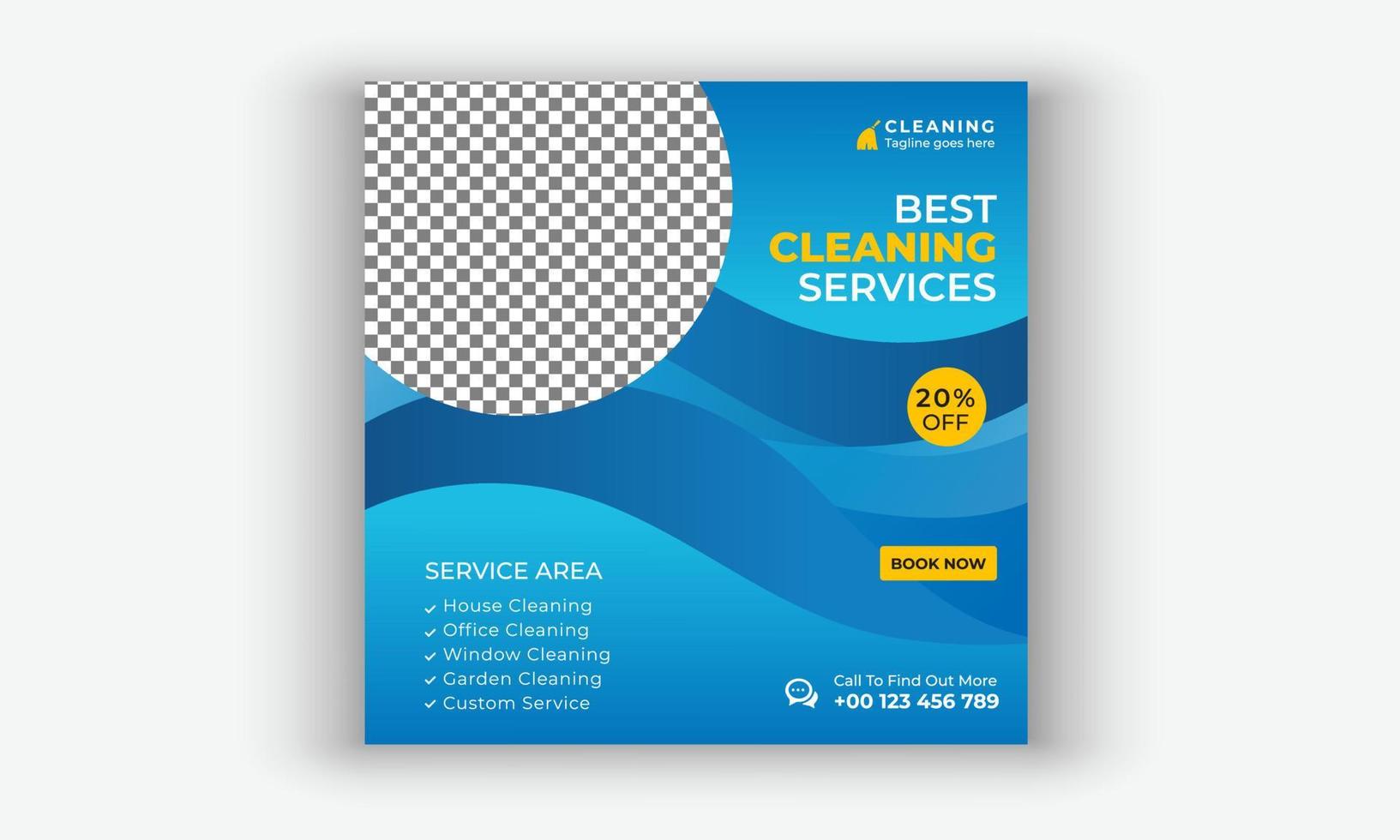 Cleaning service banner template and home cleaning business marketing social media post banner layout vector