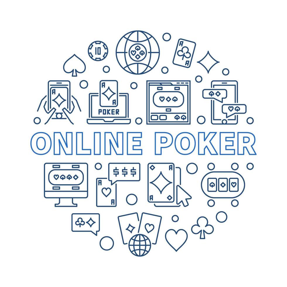 Online Poker vector circular illustration in outline style