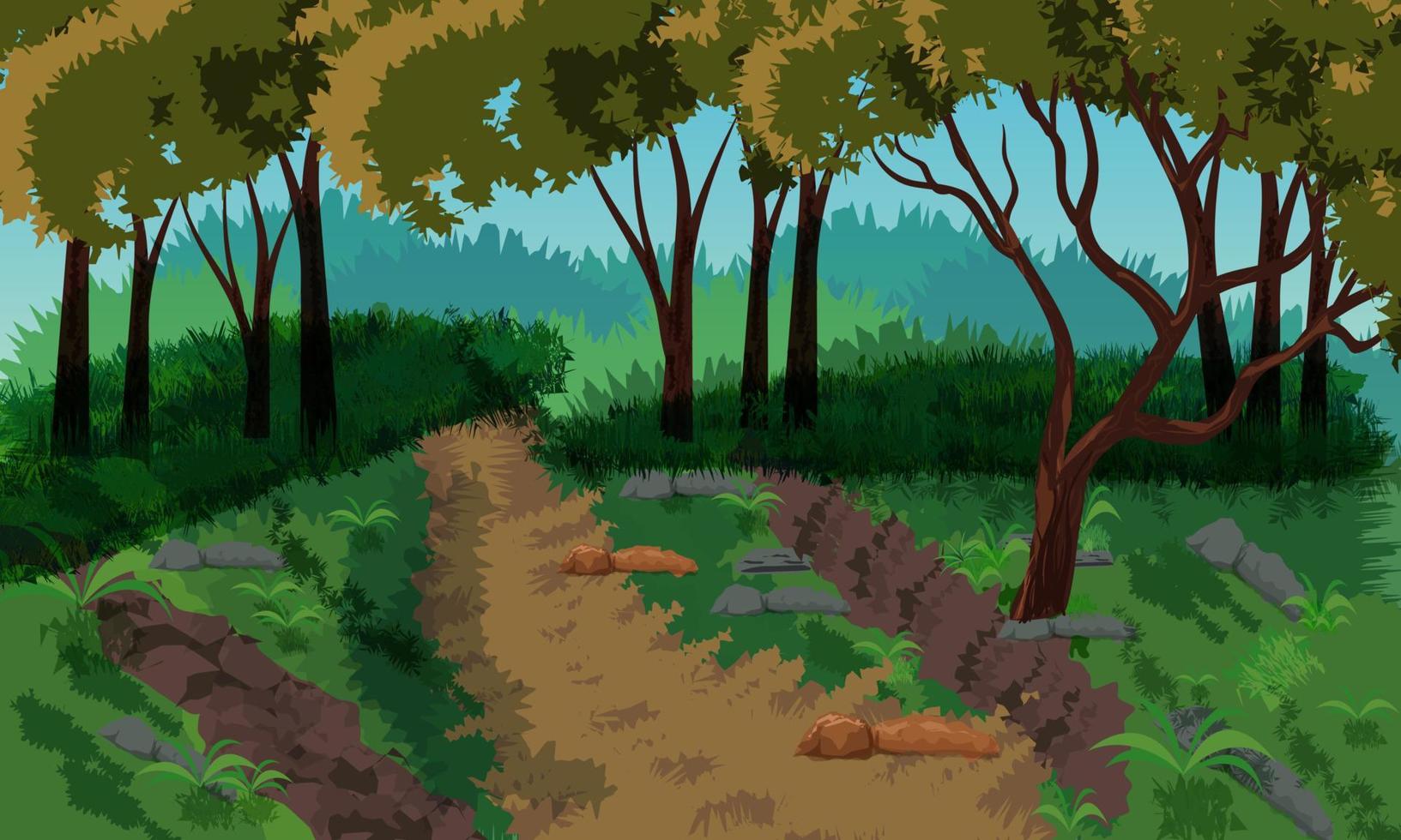 Beautiful rural forest landscape illustrations in the wild and natural vector