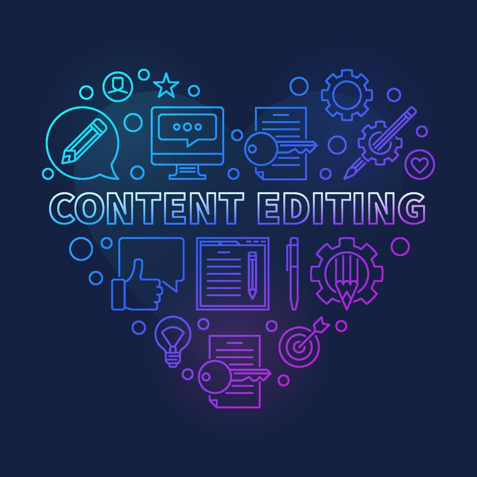 Content Editing vector concept colored linear heart illustration ...