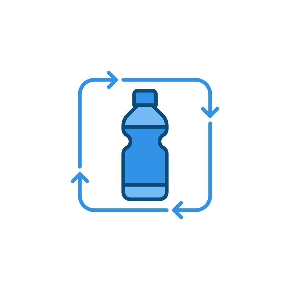 concepto de reciclaje de botellas de plástico de vector icono azul